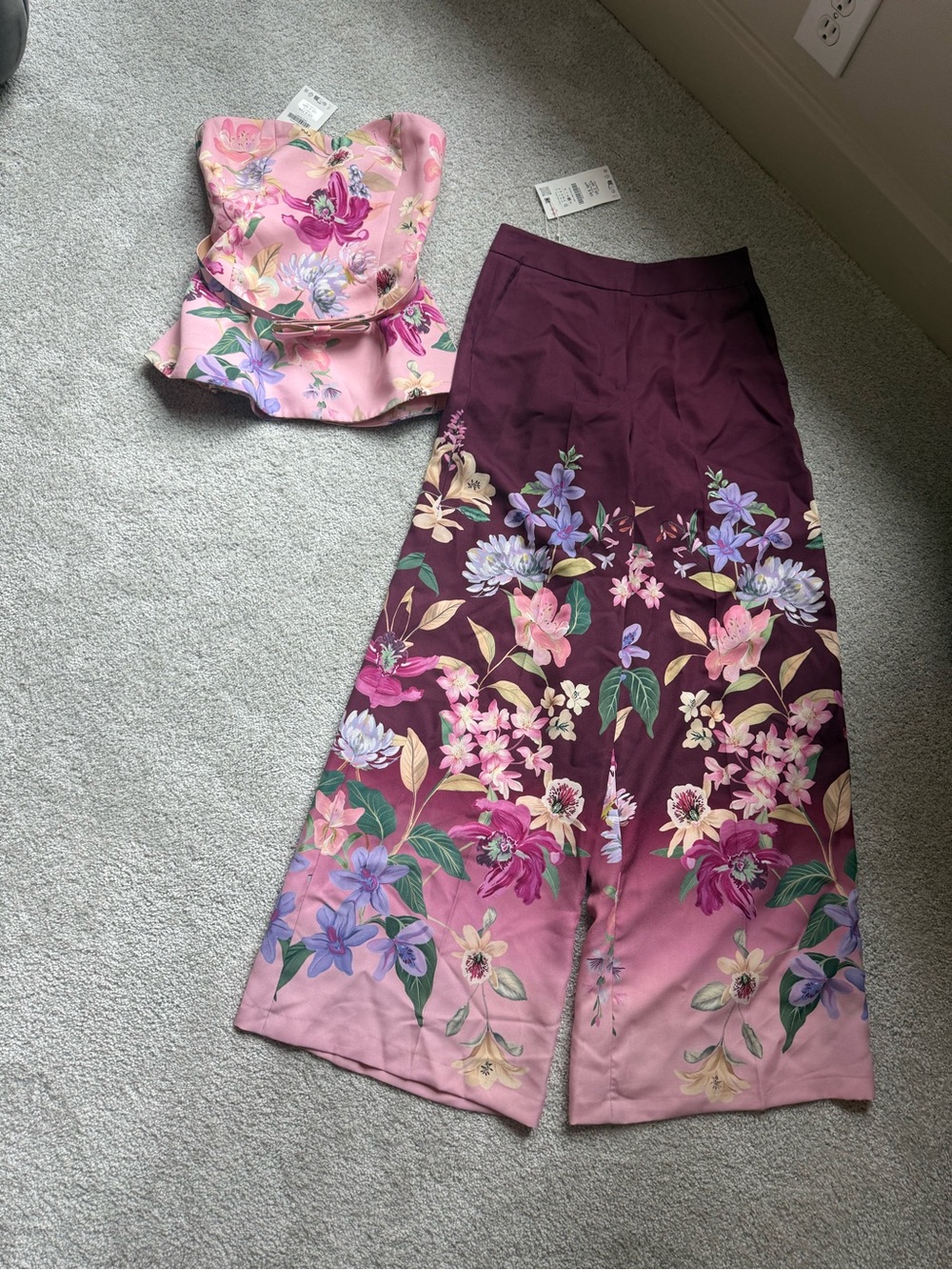 Zara Floral Strapless Peplum Set in Pink
